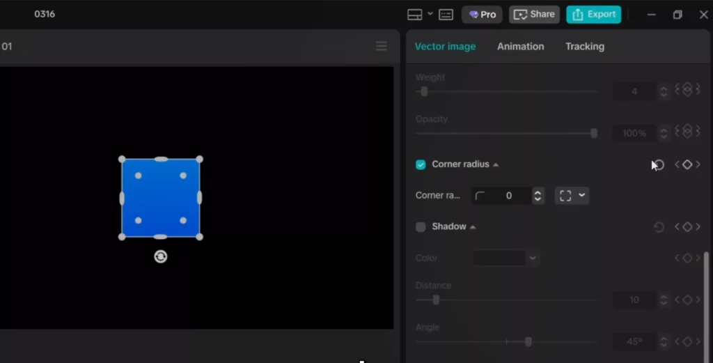 Adding the transform and corner radius keyframe
