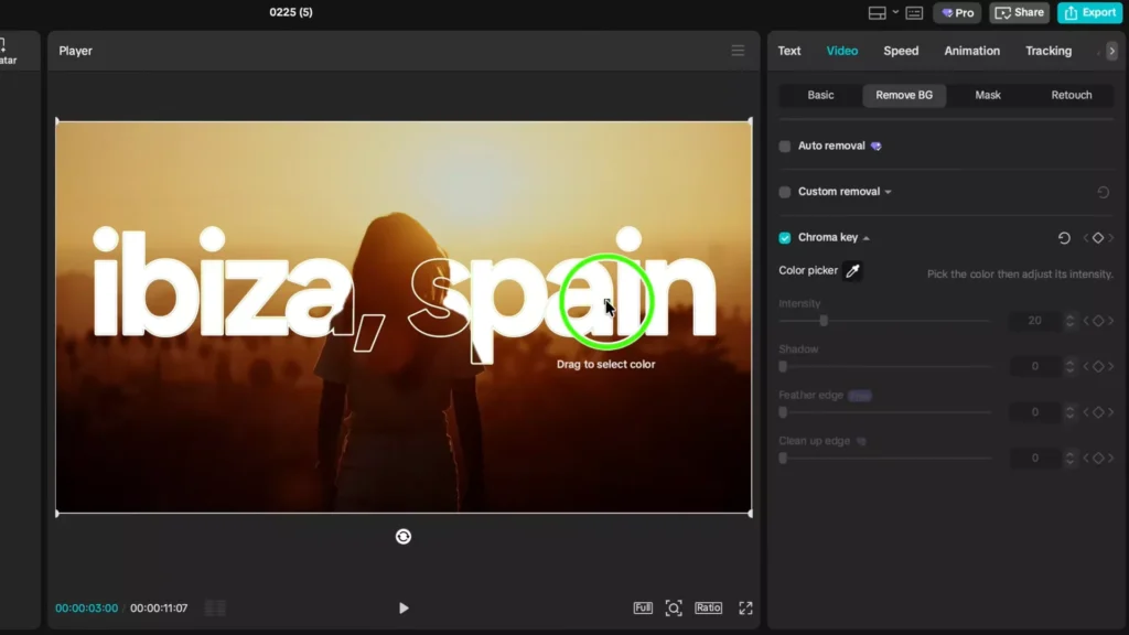 Apply chroma key to remove green fill