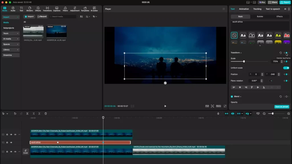 Applying transform keyframe effect