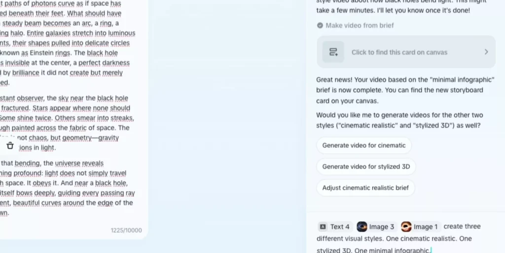 Asking the CapCut AI agent to create 3 different visual idea