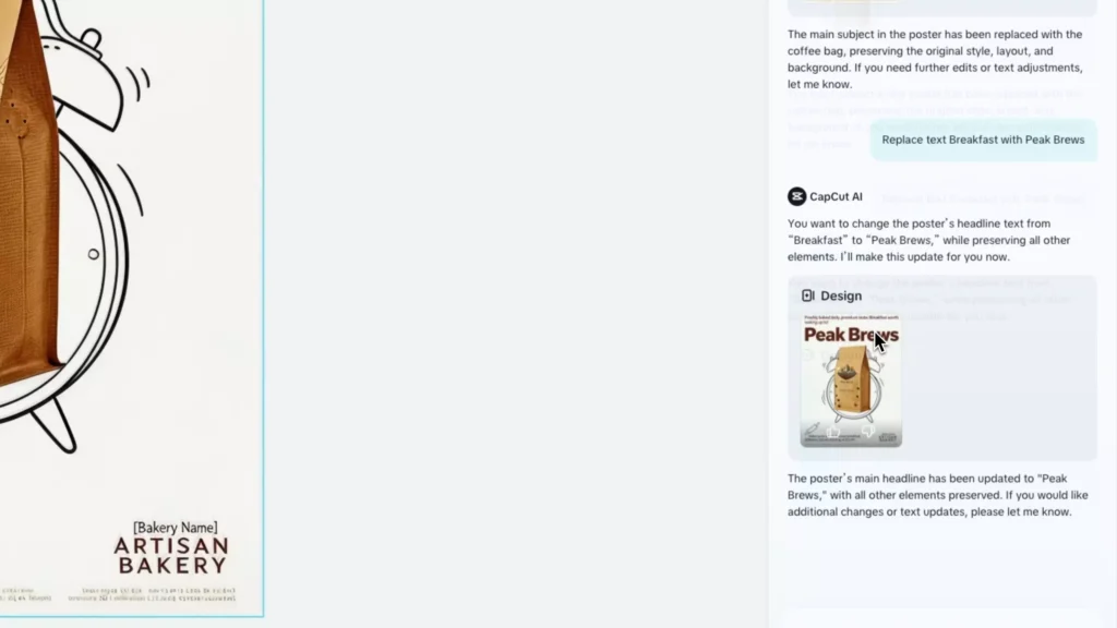 CapCut AI changes the headline based on the prompt