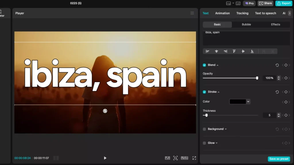 Changing the thickness of base text layer to 5