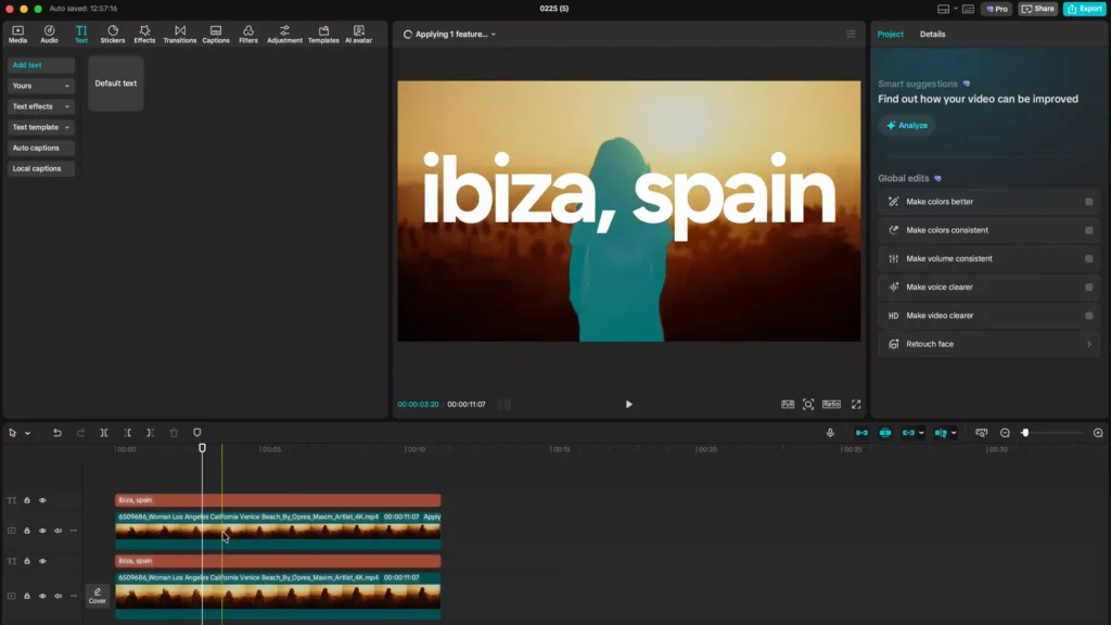 Create a duplicate copy of text and paste it above on the timeline