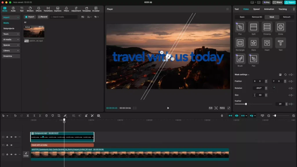 Creating mask setting keyframe from where you want the effect to kick in