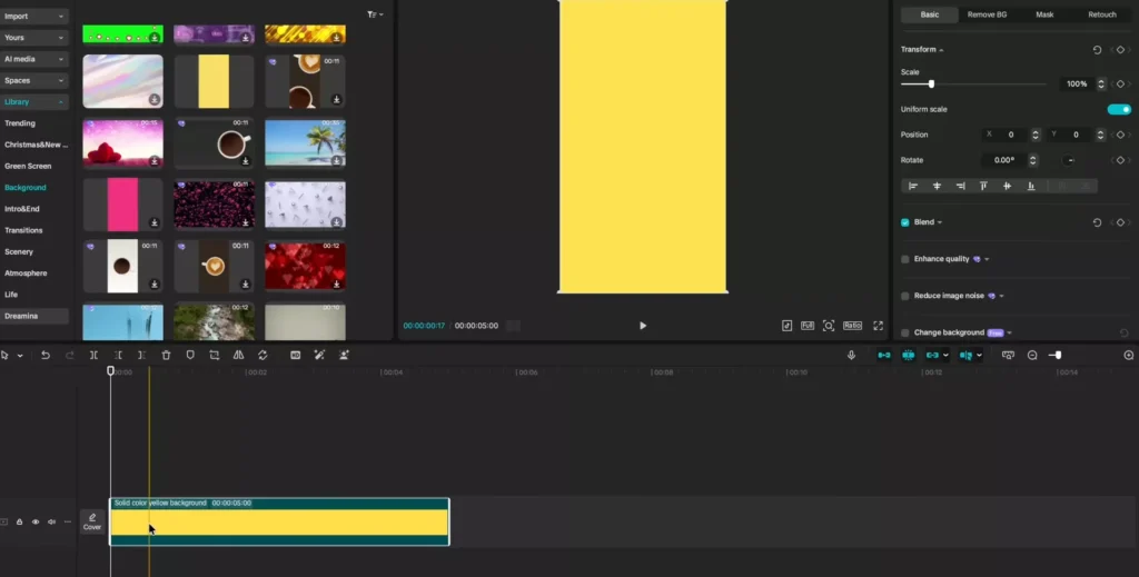 Drag the yellow solid background to your timeline