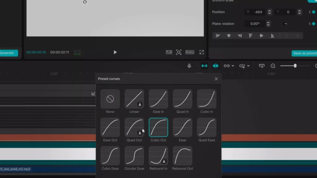 Easing curve for smooth motion