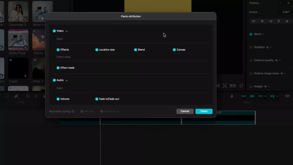 Paste attributes to all the compound clips