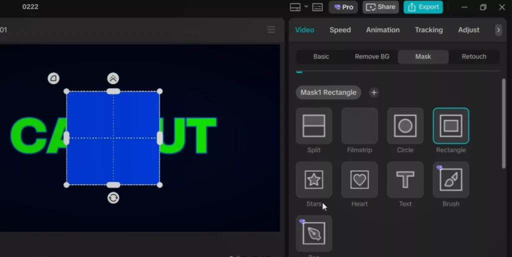Select pen in the mask tab