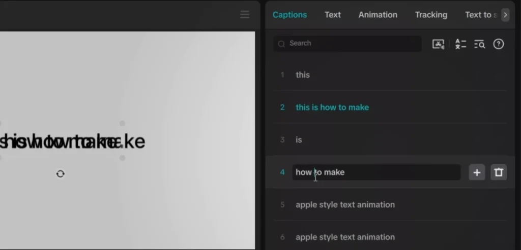 Seperate each word in the caption tab