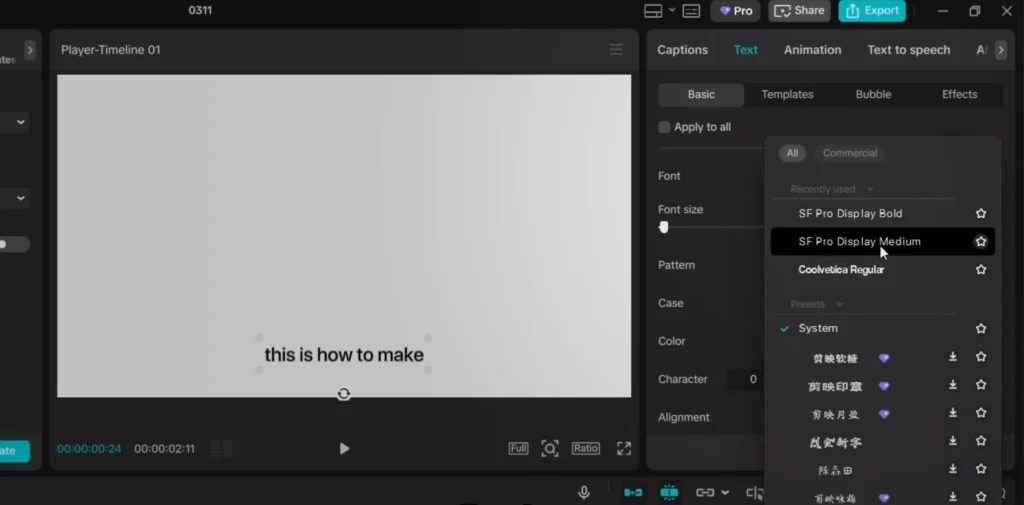 Set the font to SF Pro display