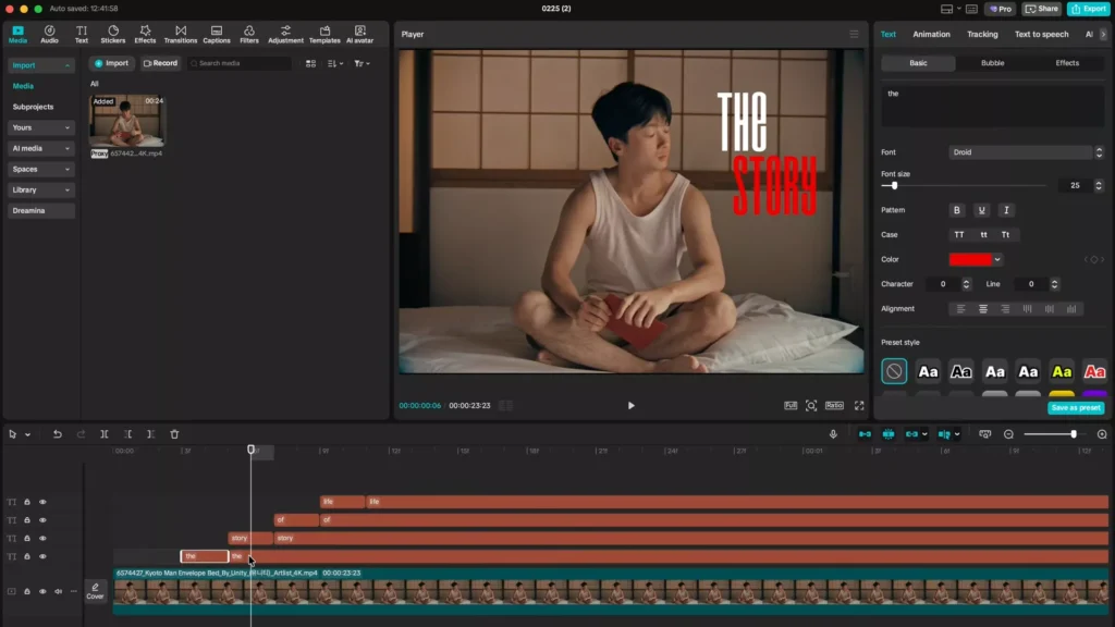 Staggering the reveal of text effects on timeline