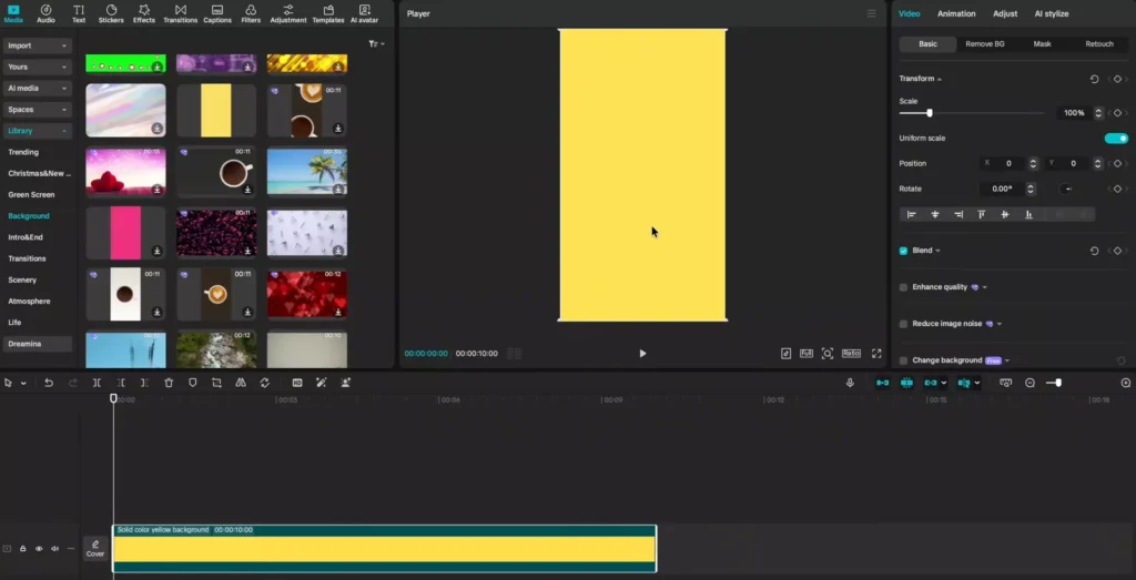 Stretch the background for 10 seconds