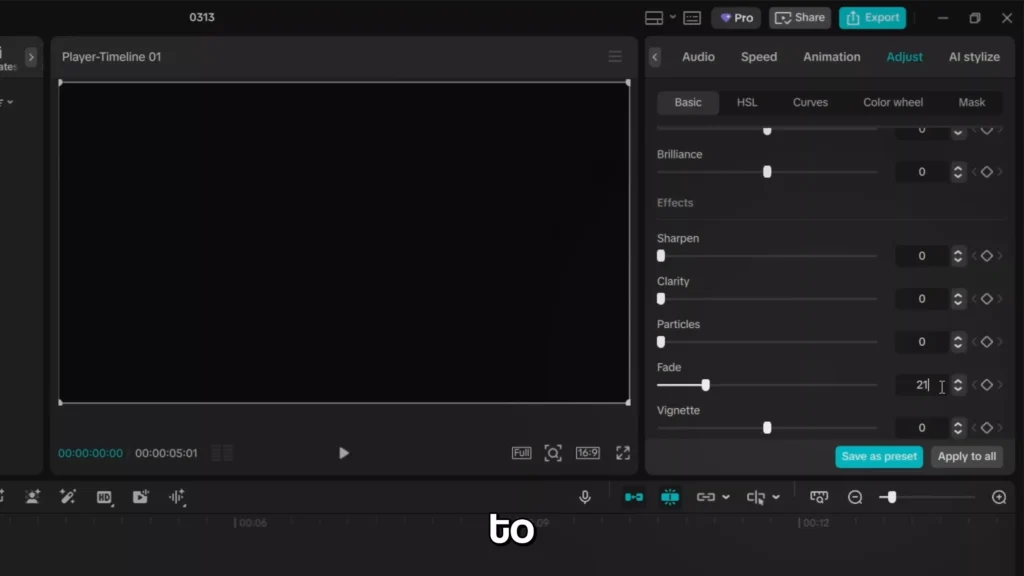 Upload the black background and increase the fade