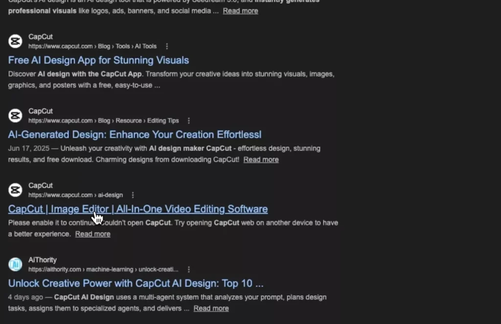 Visit the CapCut AI design website