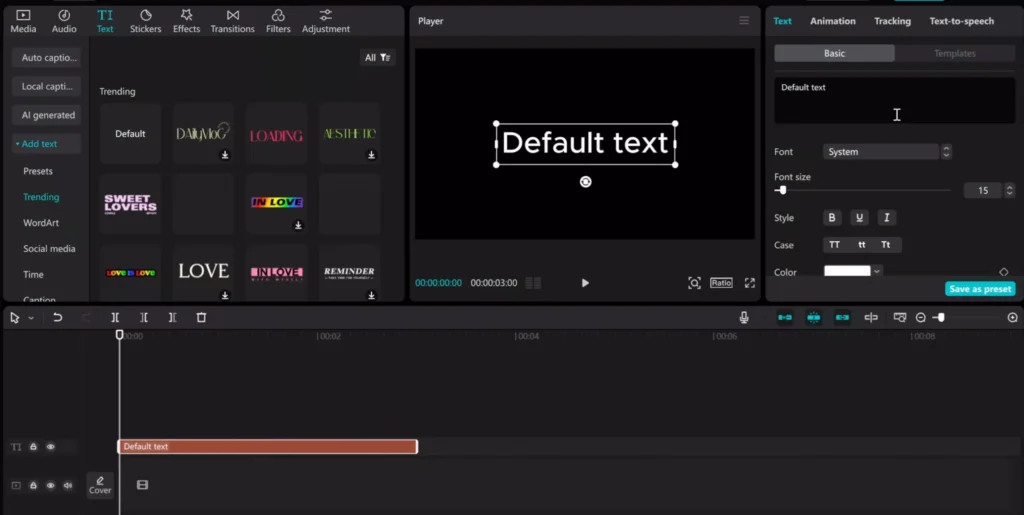 Add a text box to the timeline