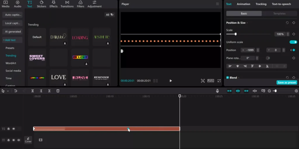 Add the keyframes and adjust the values for distance