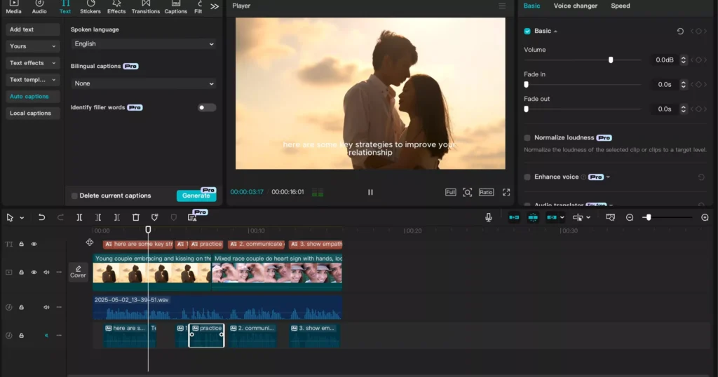CapCut AI voice feature screenshot