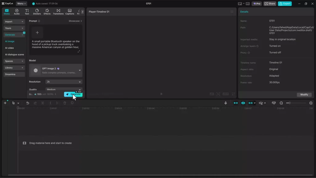 Put your prompt and click generate