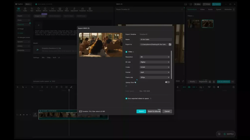 Export settings