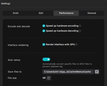 settings performance