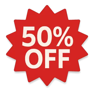 50 percent off sticker